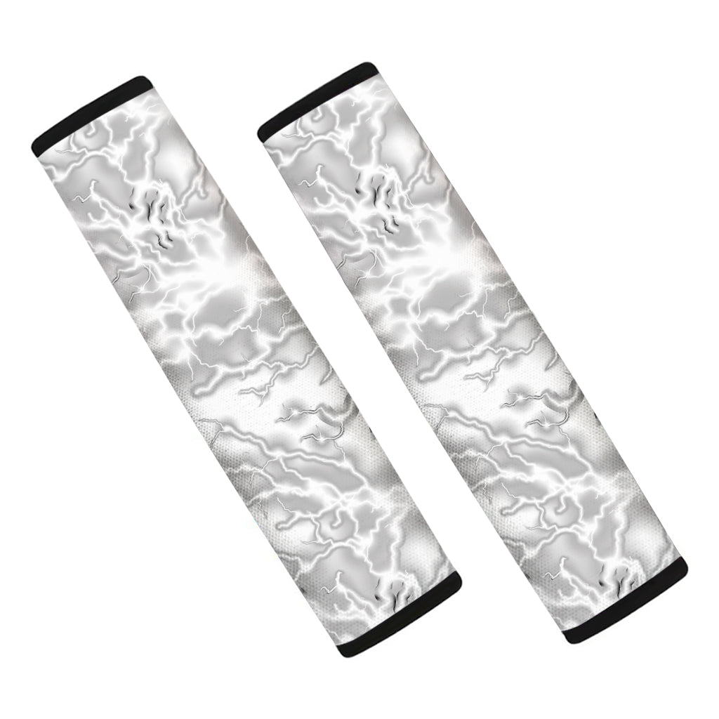 White Electric Lightning Print Car Seat Belt Covers