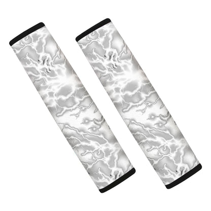 White Electric Lightning Print Car Seat Belt Covers