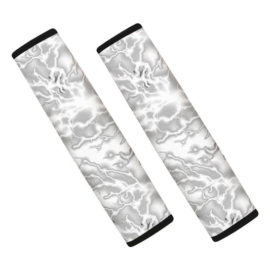 White Electric Lightning Print Car Seat Belt Covers
