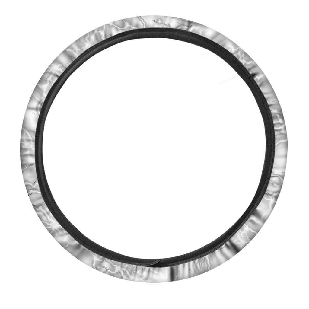 White Electric Lightning Print Car Steering Wheel Cover