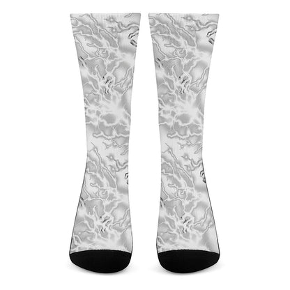 White Electric Lightning Print Crew Socks