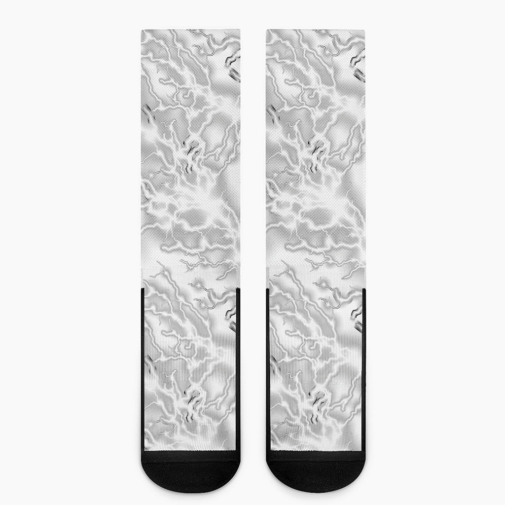 White Electric Lightning Print Crew Socks