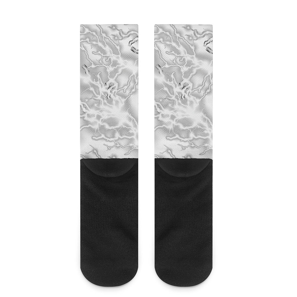 White Electric Lightning Print Crew Socks