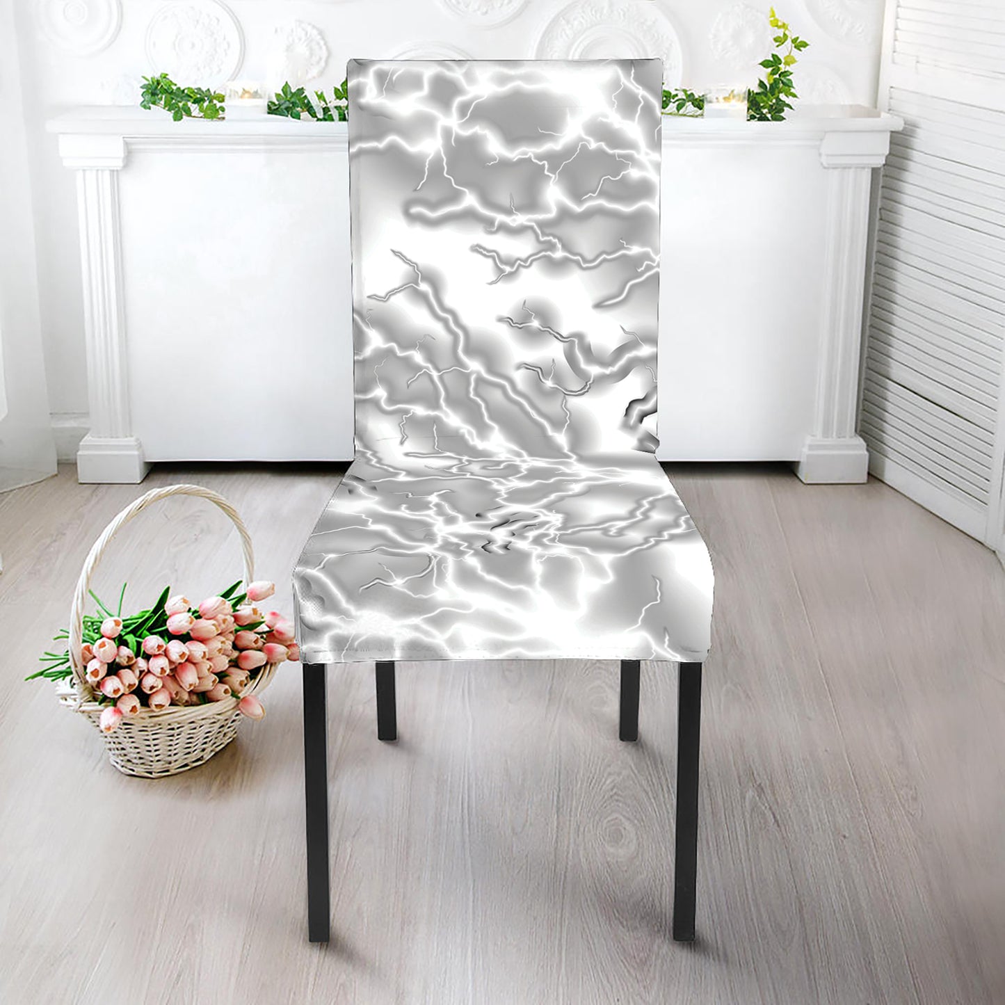 White Electric Lightning Print Dining Chair Slipcover