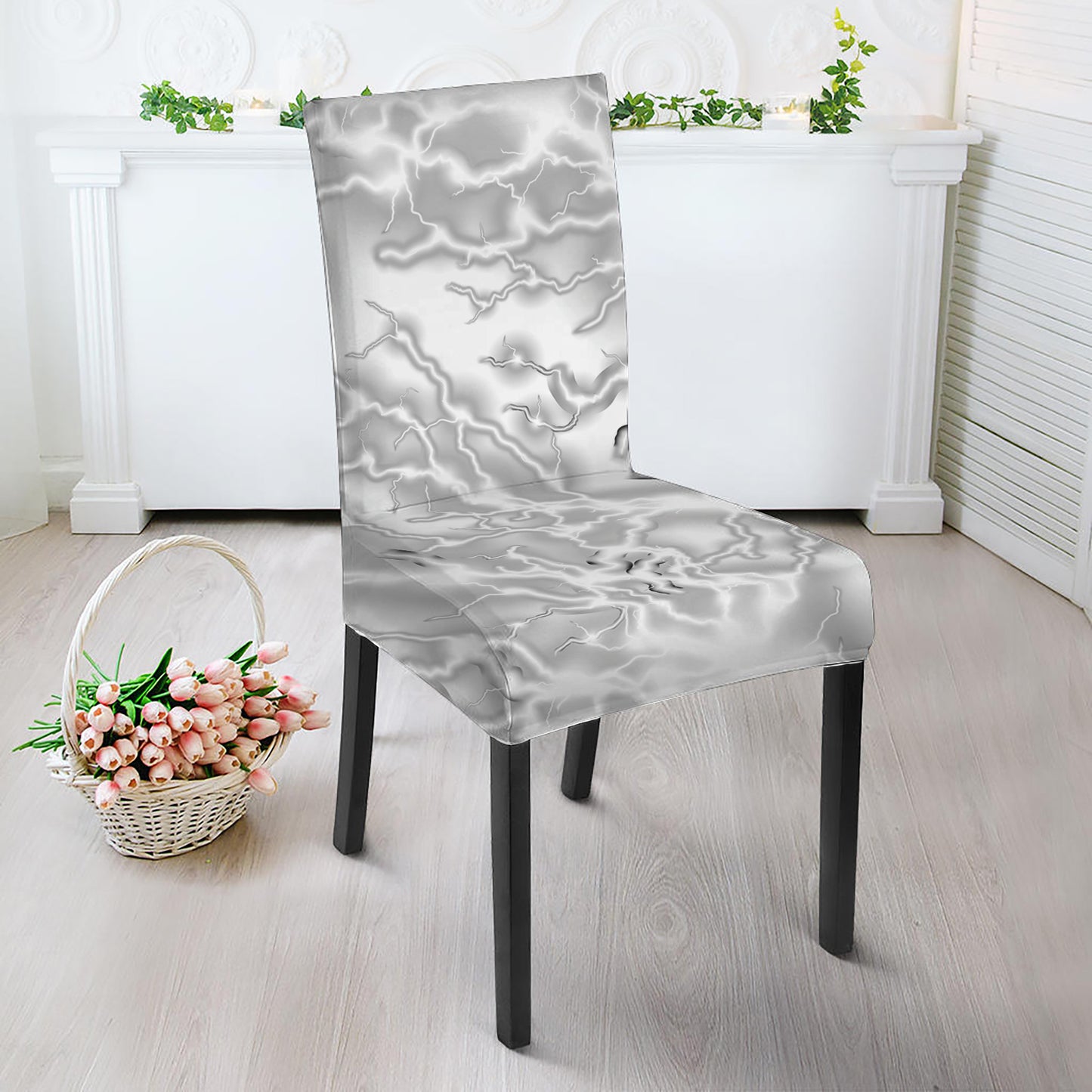White Electric Lightning Print Dining Chair Slipcover