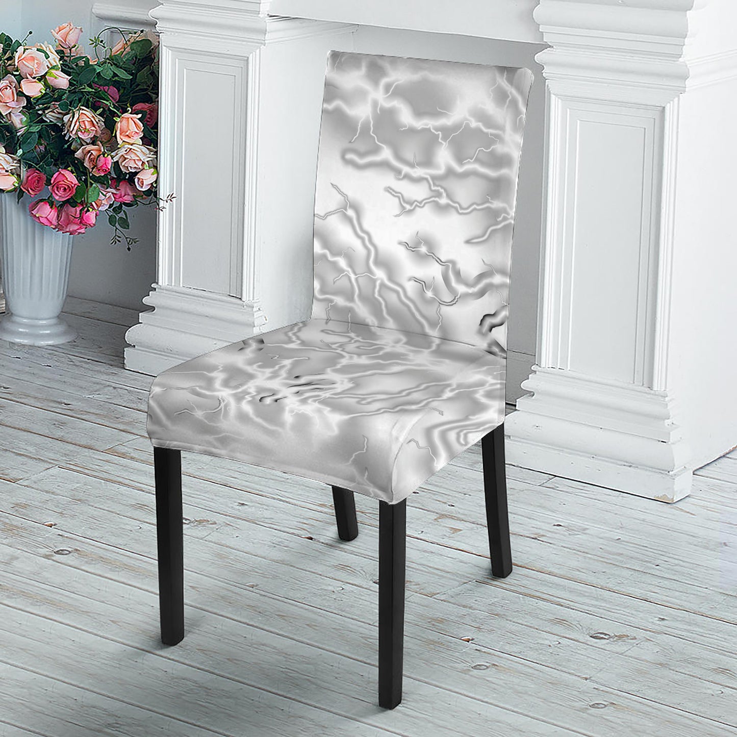 White Electric Lightning Print Dining Chair Slipcover