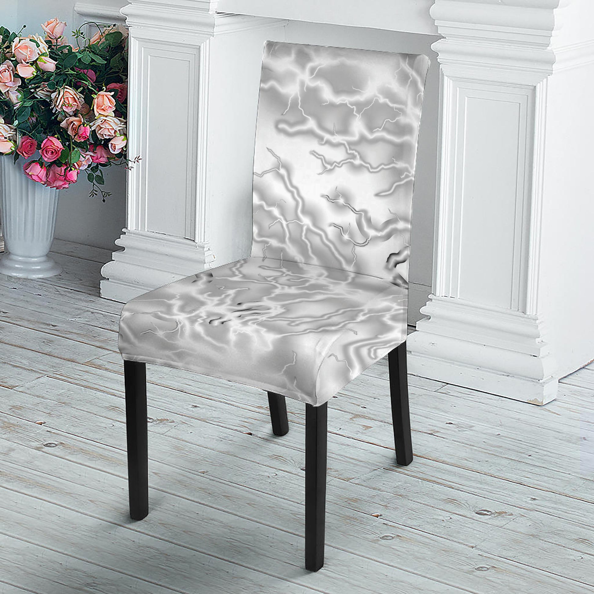 White Electric Lightning Print Dining Chair Slipcover