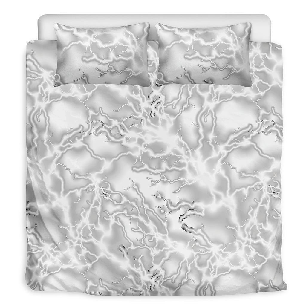 White Electric Lightning Print Duvet Cover Bedding Set