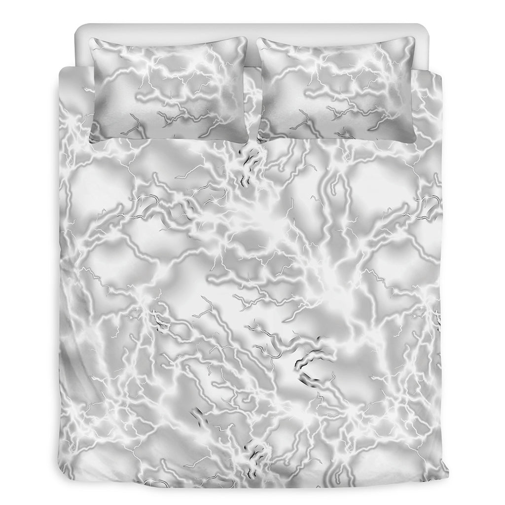 White Electric Lightning Print Duvet Cover Bedding Set