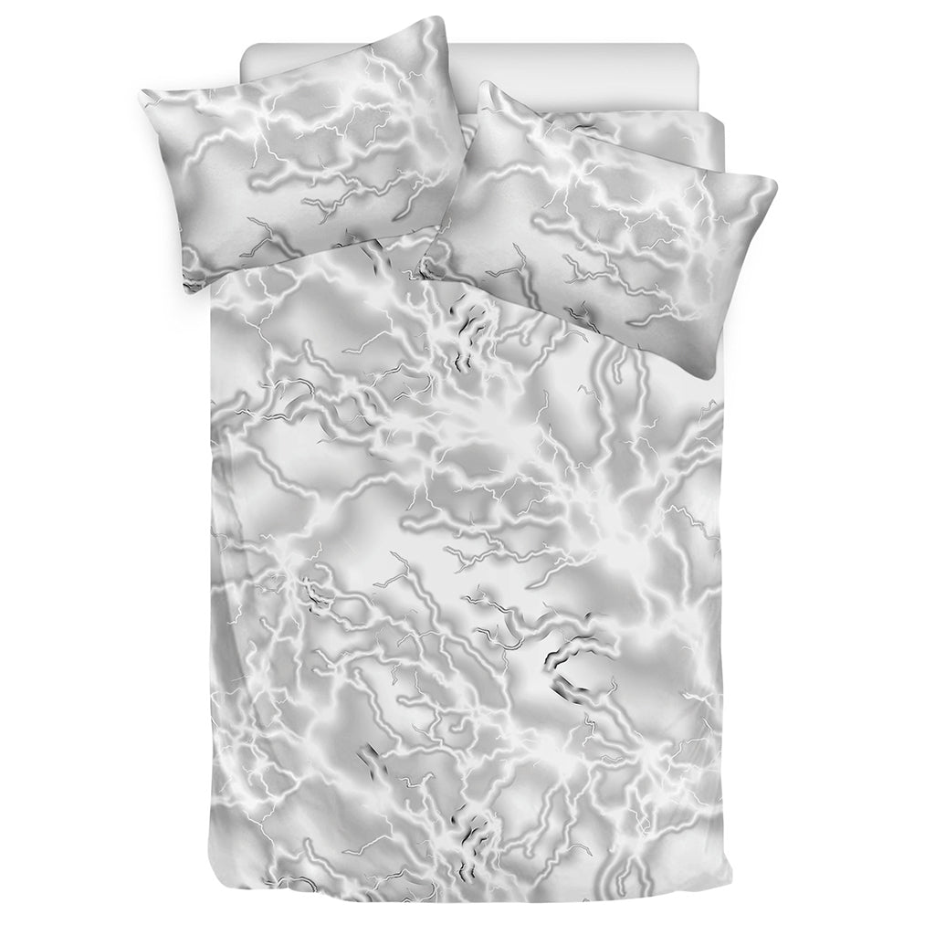 White Electric Lightning Print Duvet Cover Bedding Set