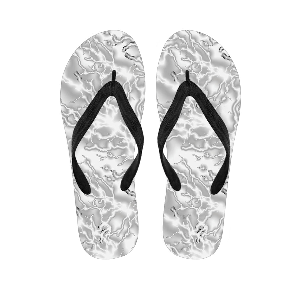 White Electric Lightning Print Flip Flops