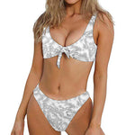 White Electric Lightning Print Front Bow Tie Bikini
