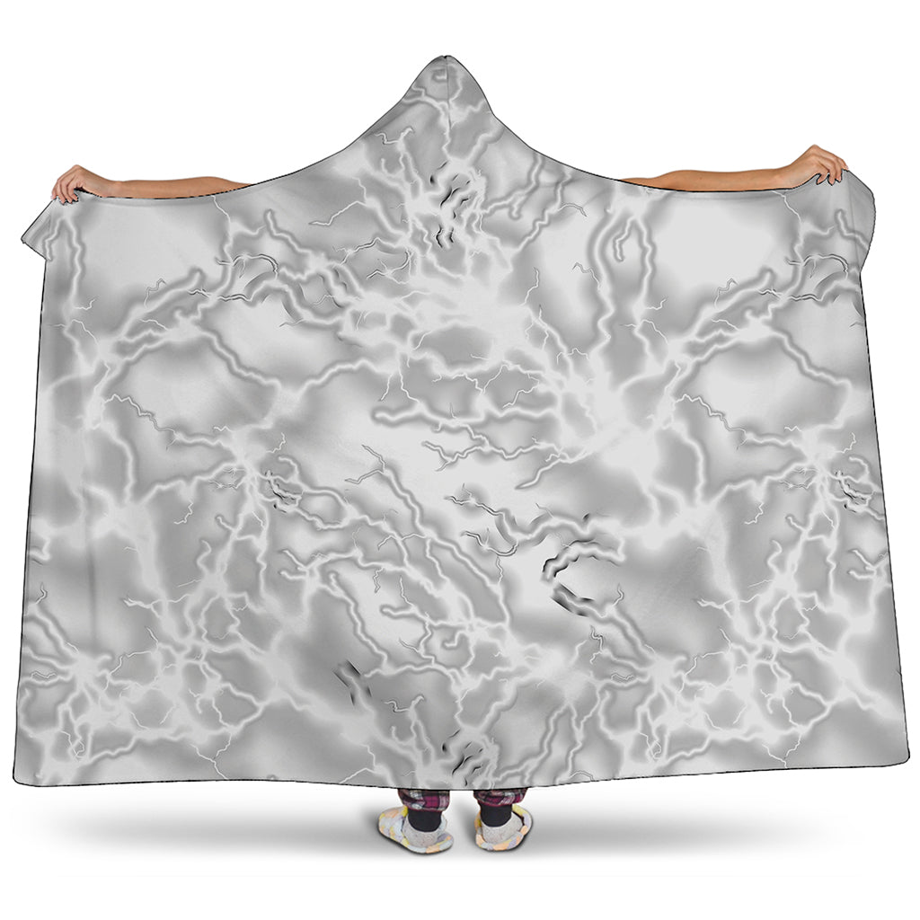 White Electric Lightning Print Hooded Blanket