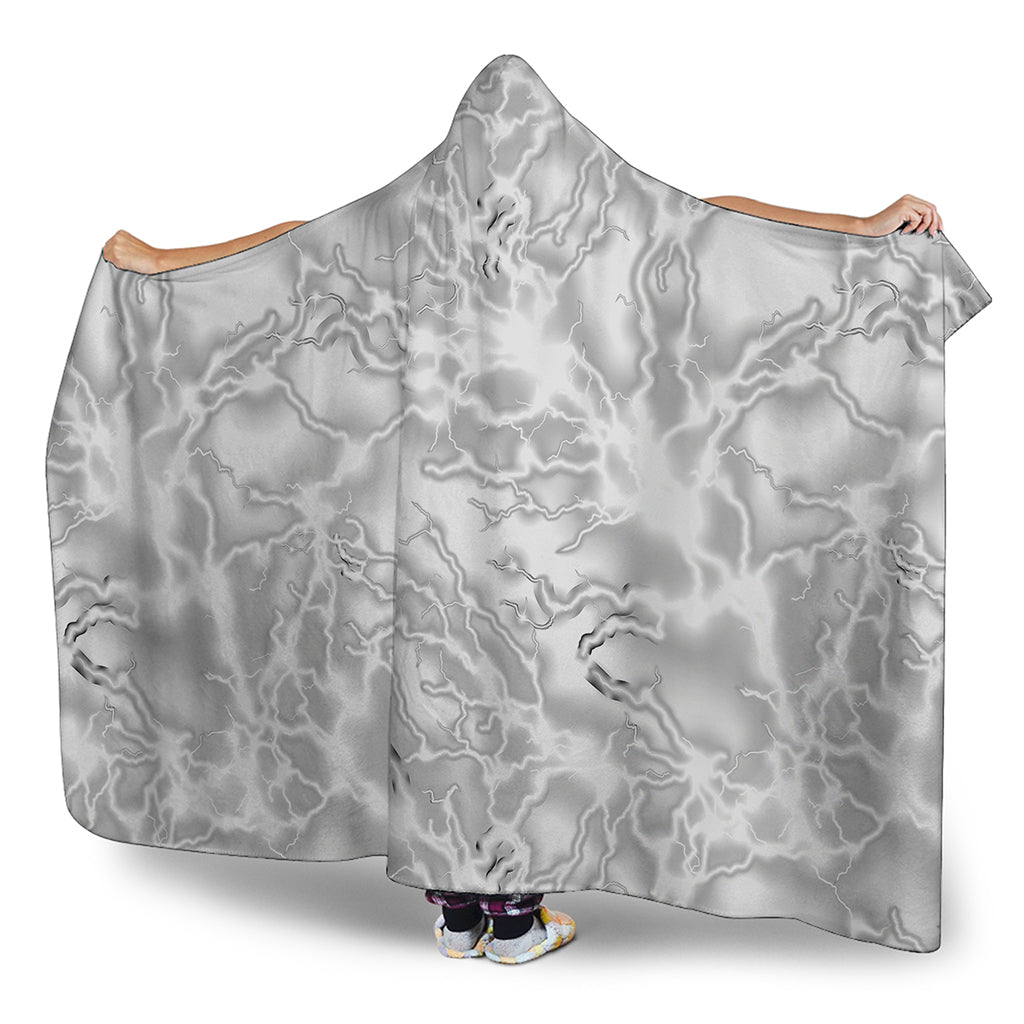 White Electric Lightning Print Hooded Blanket