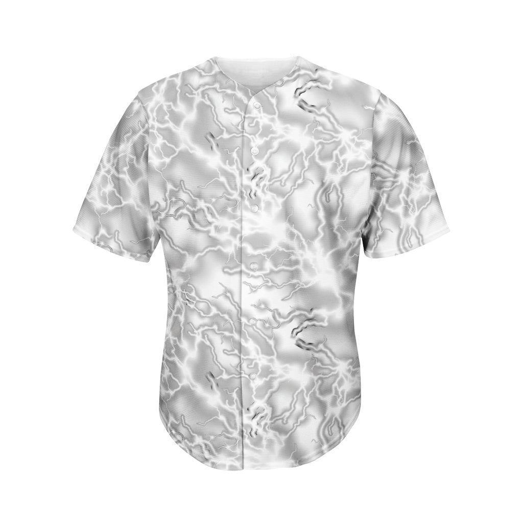 White Electric Lightning Print Men's Baseball Jersey