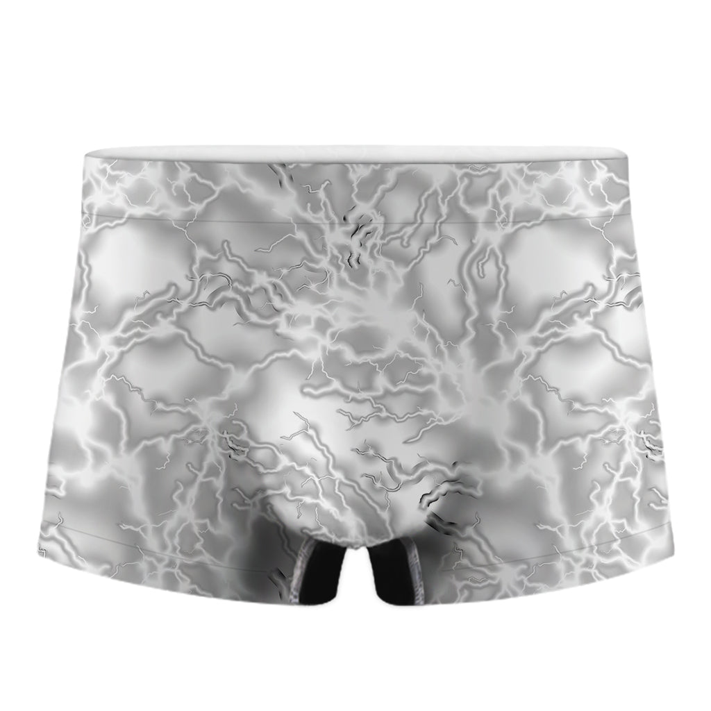 White Electric Lightning Print Men's Boxer Briefs