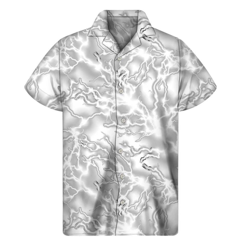 White Electric Lightning Print Men's Short Sleeve Shirt