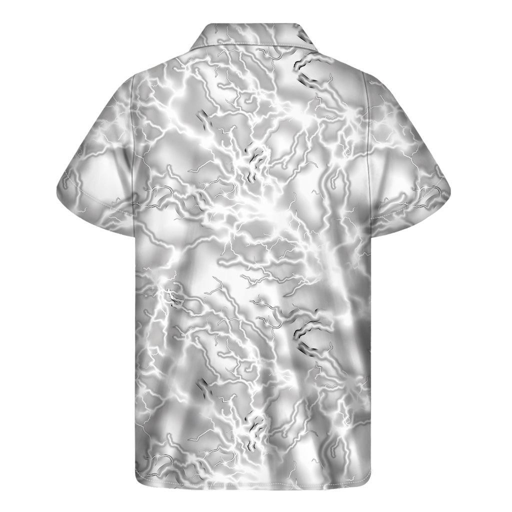 White Electric Lightning Print Men's Short Sleeve Shirt