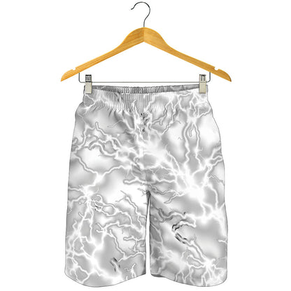 White Electric Lightning Print Men's Shorts