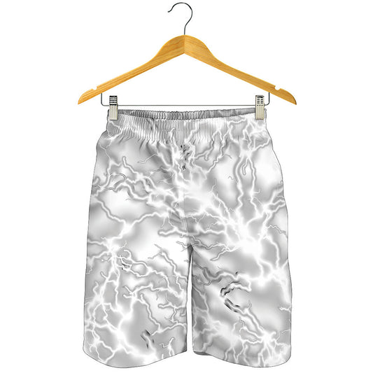 White Electric Lightning Print Men's Shorts