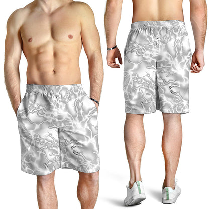 White Electric Lightning Print Men's Shorts