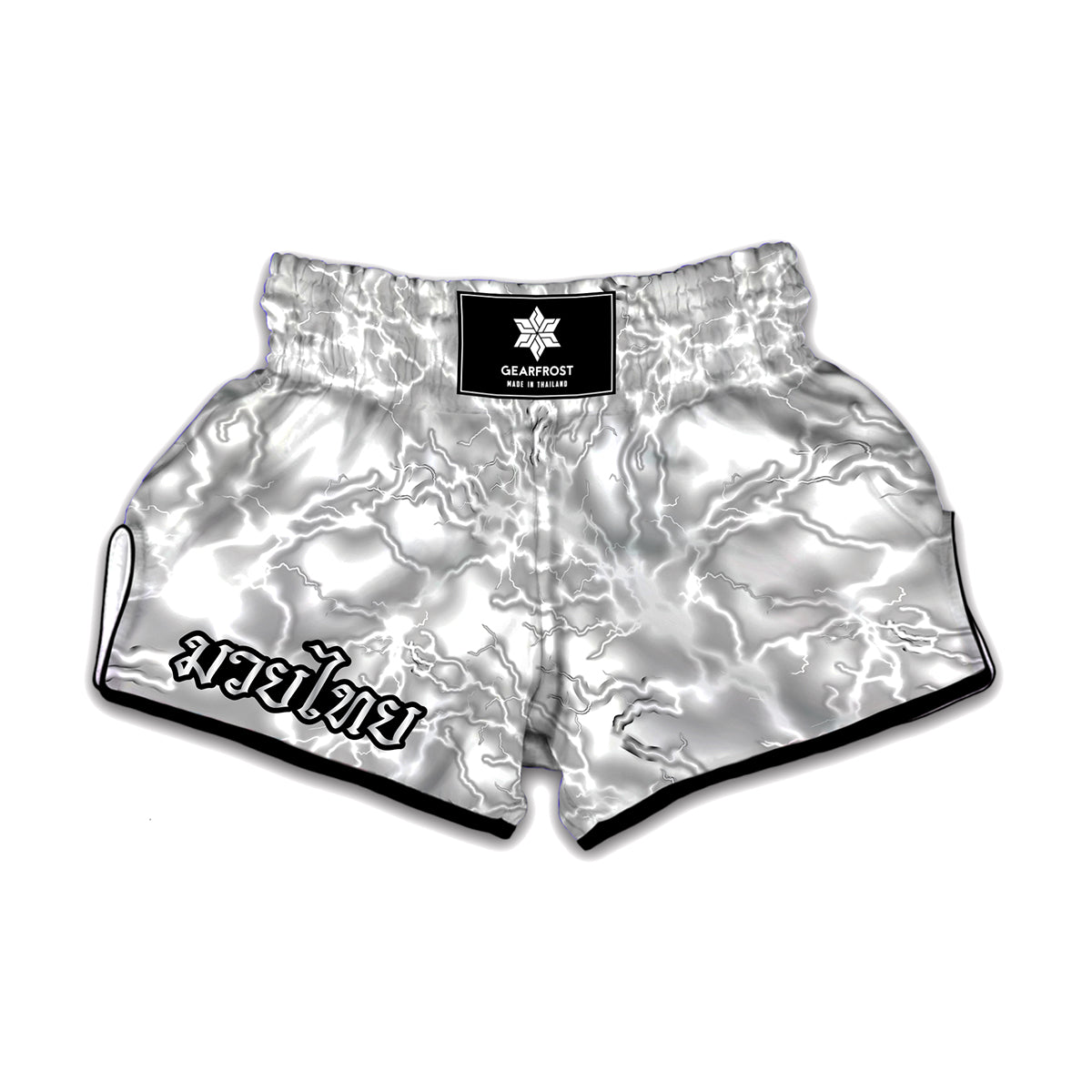 White Electric Lightning Print Muay Thai Boxing Shorts