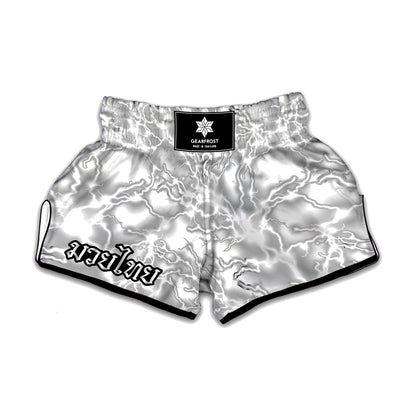 White Electric Lightning Print Muay Thai Boxing Shorts