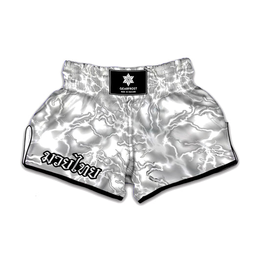 White Electric Lightning Print Muay Thai Boxing Shorts