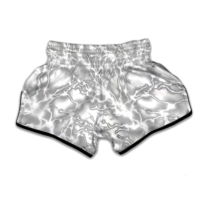 White Electric Lightning Print Muay Thai Boxing Shorts