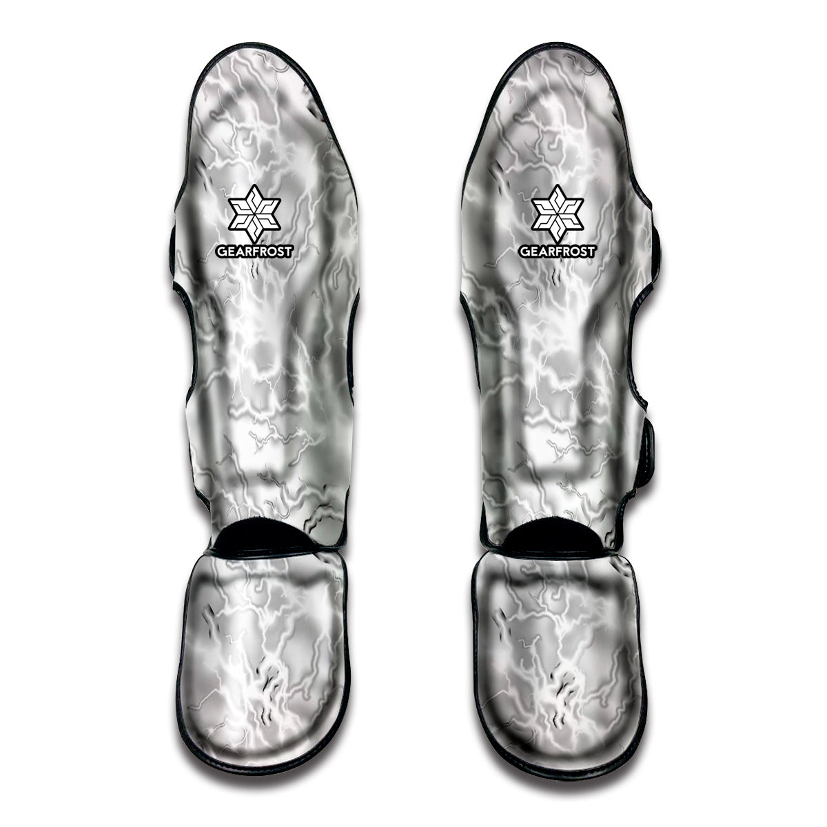 White Electric Lightning Print Muay Thai Shin Guard