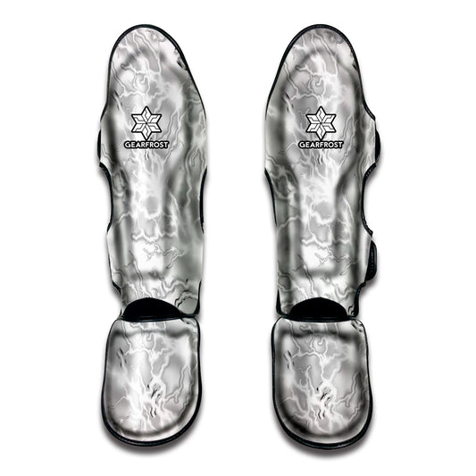 White Electric Lightning Print Muay Thai Shin Guard