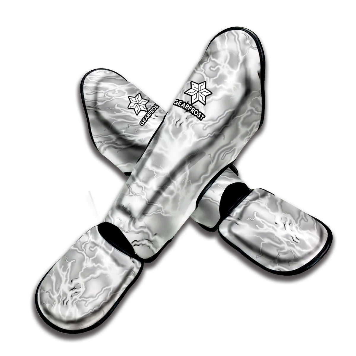 White Electric Lightning Print Muay Thai Shin Guard