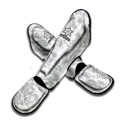 White Electric Lightning Print Muay Thai Shin Guard