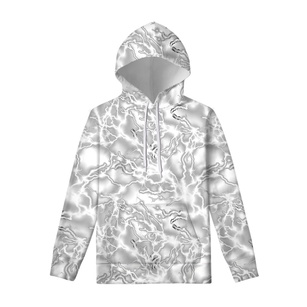 White Electric Lightning Print Pullover Hoodie