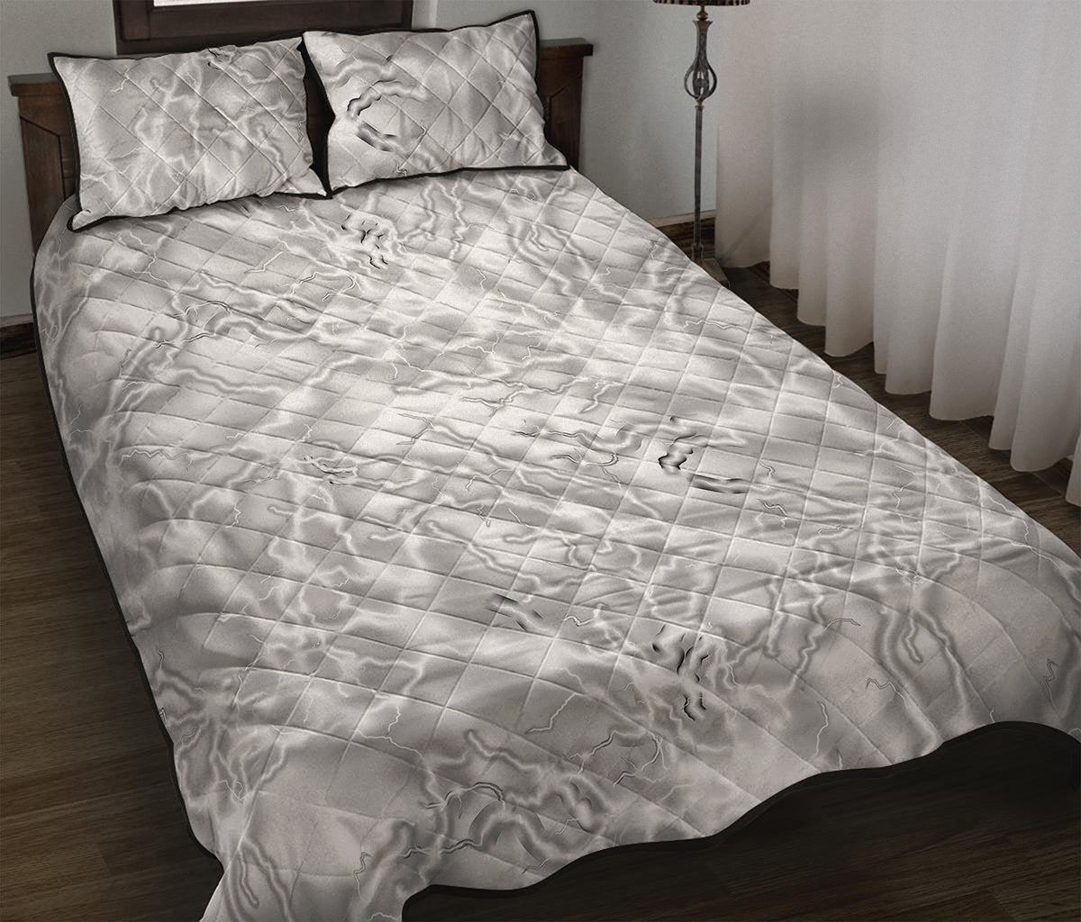 White Electric Lightning Print Quilt Bed Set