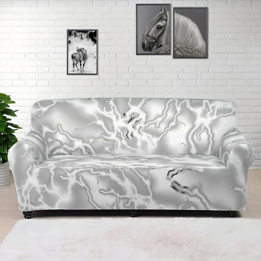 White Electric Lightning Print Sofa Cover