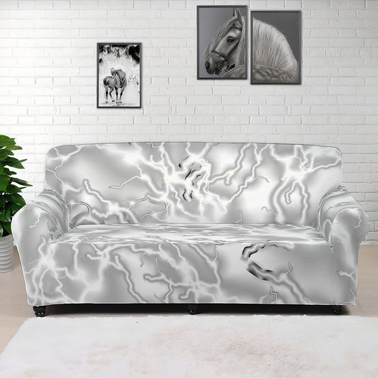 White Electric Lightning Print Sofa Cover