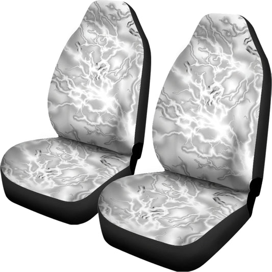 White Electric Lightning Print Universal Fit Car Seat Covers