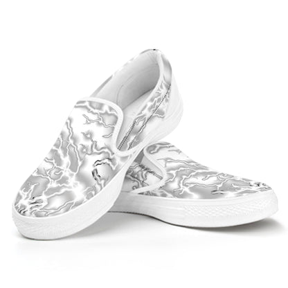 White Electric Lightning Print White Slip On Shoes