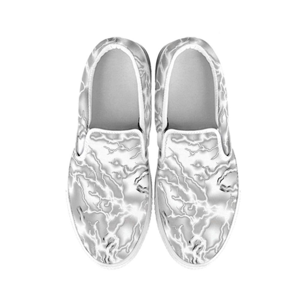 White Electric Lightning Print White Slip On Shoes