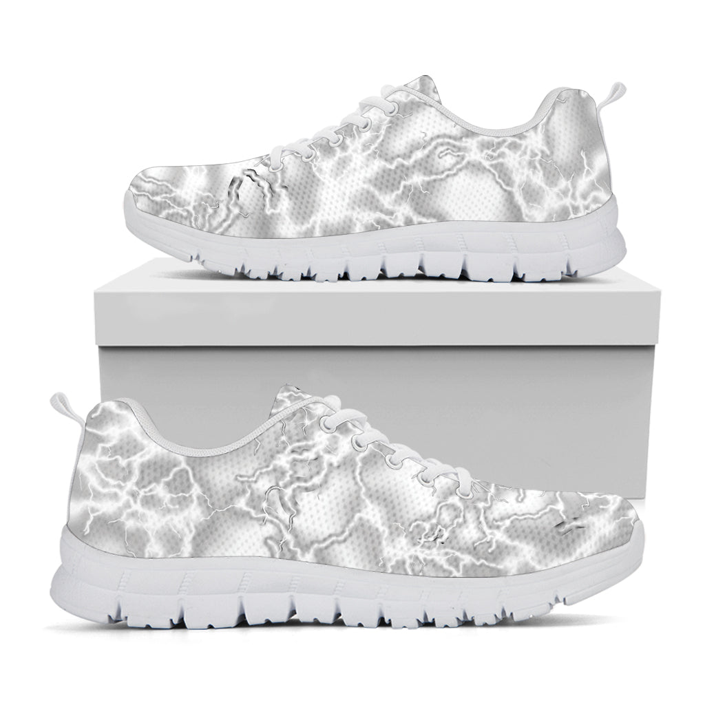 White Electric Lightning Print White Sneakers