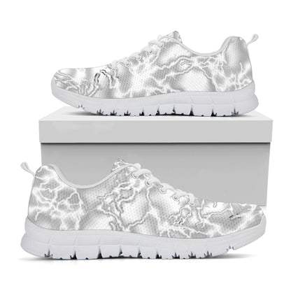 White Electric Lightning Print White Sneakers