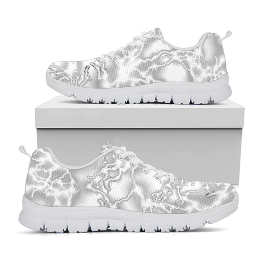 White Electric Lightning Print White Sneakers