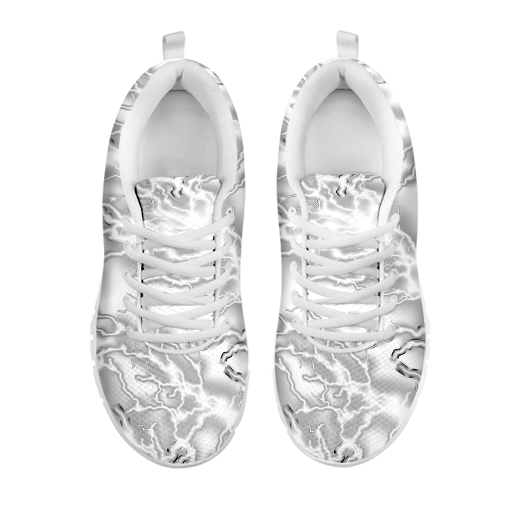 White Electric Lightning Print White Sneakers
