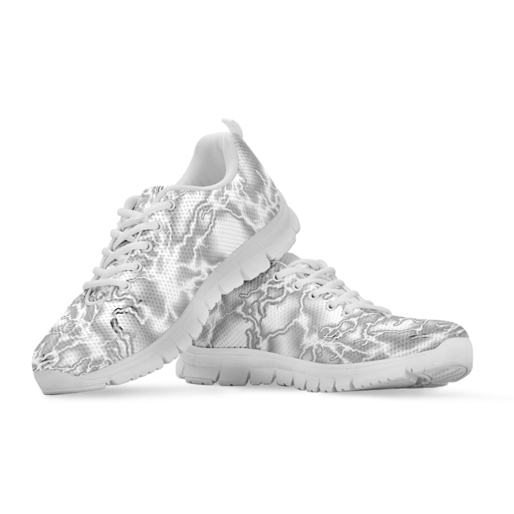 White Electric Lightning Print White Sneakers