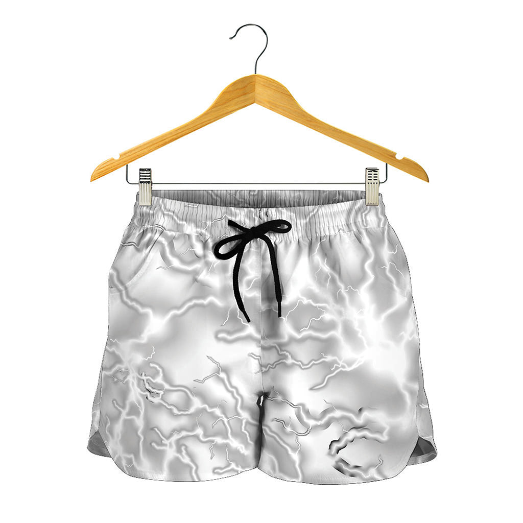 White Electric Lightning Print Women's Shorts