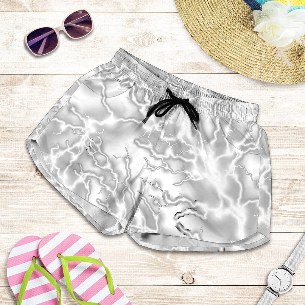 White Electric Lightning Print Women's Shorts