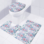 White Fairy Rose Unicorn Pattern Print 3 Piece Bath Mat Set