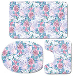 White Fairy Rose Unicorn Pattern Print 3 Piece Bath Mat Set
