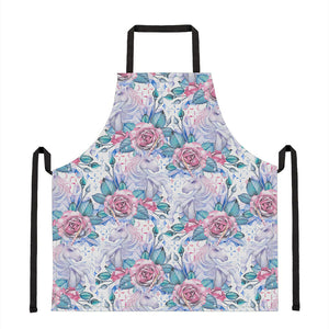 White Fairy Rose Unicorn Pattern Print Apron